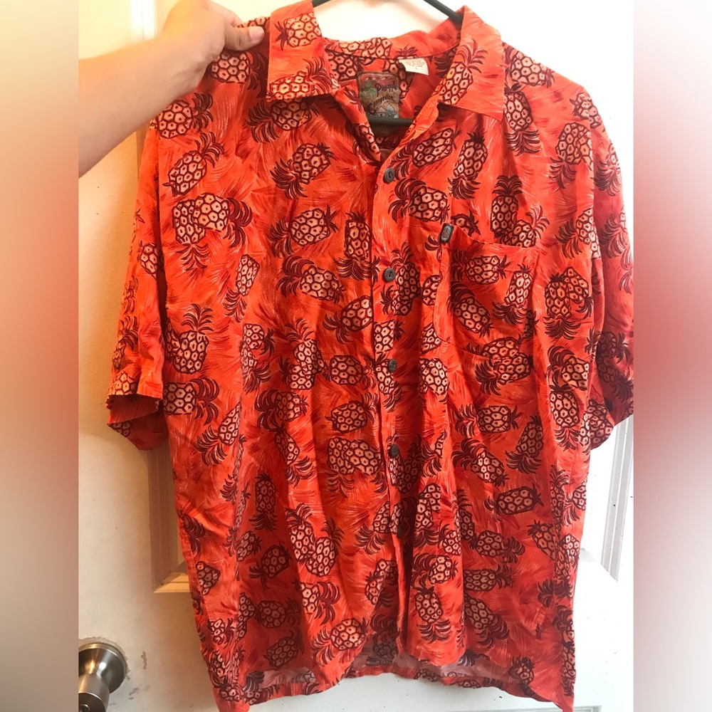 Pineapple Connection Hawaiian Aloha Rayon Pocket Shirt Orange Men's L Pineapples